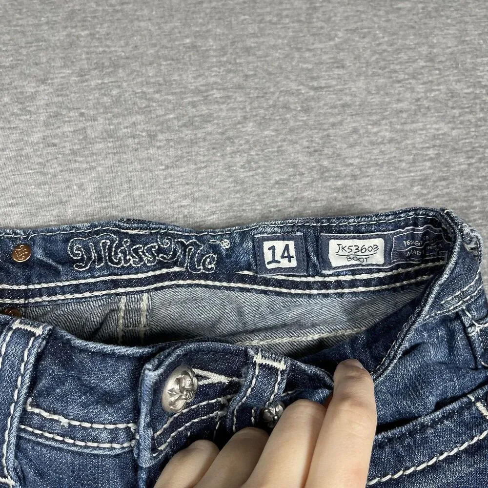 Miss Me Jeans Juniors 14 Blue Bootcut Mid Rise Embroidered Rhinestone Studded